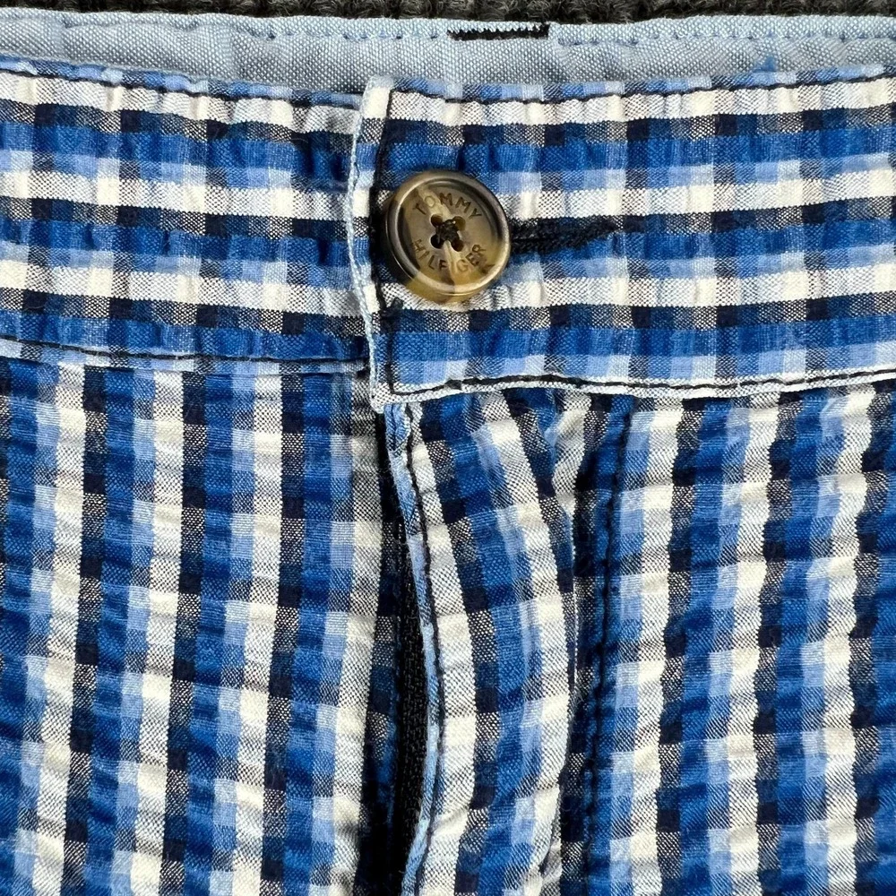 Tommy Hilfiger Shorts Youth Boys Size 16 Blue Check Seersucker Chino 100% Cotton